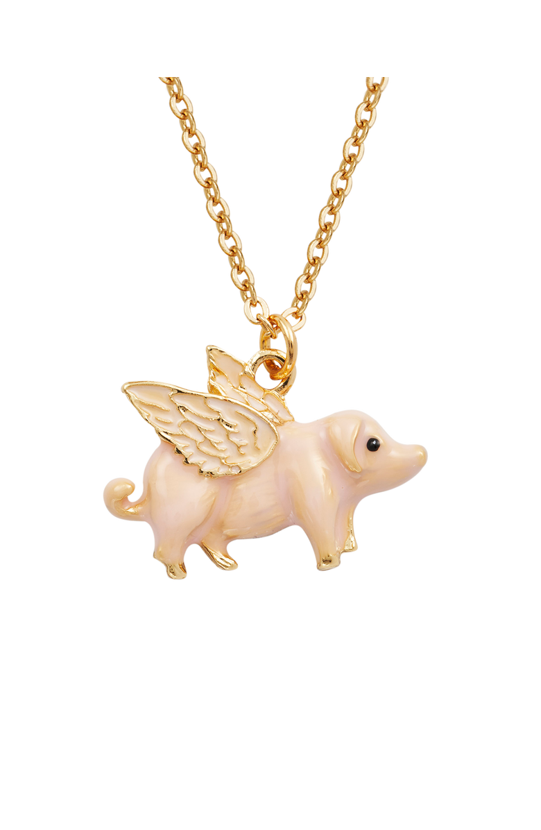 Fable England Flying Pig Enamel Necklace, Alternate, color, Gold