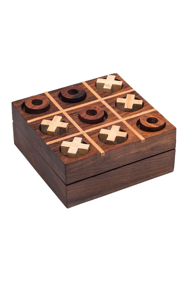 Tic Tac Toe Travel Game Set - Handcrafted Wood, Main, color, Brown