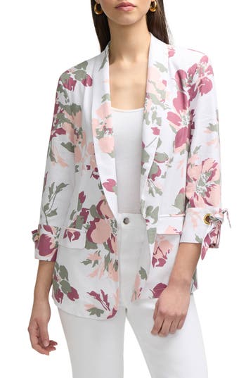 Ellen Tracy Linen Blend Blazer In Peach Bouquet