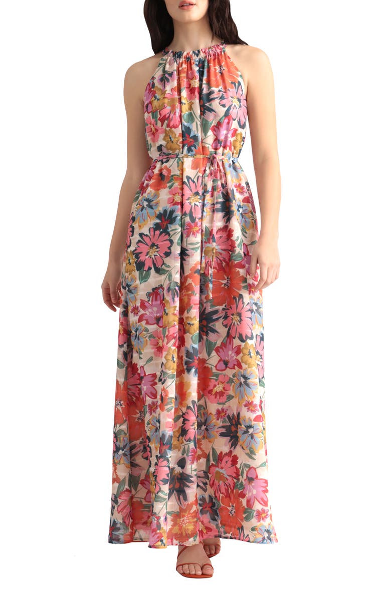 Maggy London Floral Halter Neck Dress, Main, color, 
