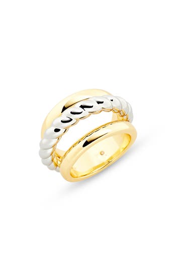 Covet Mixed Textured Faux Stack Ring In Two Tone