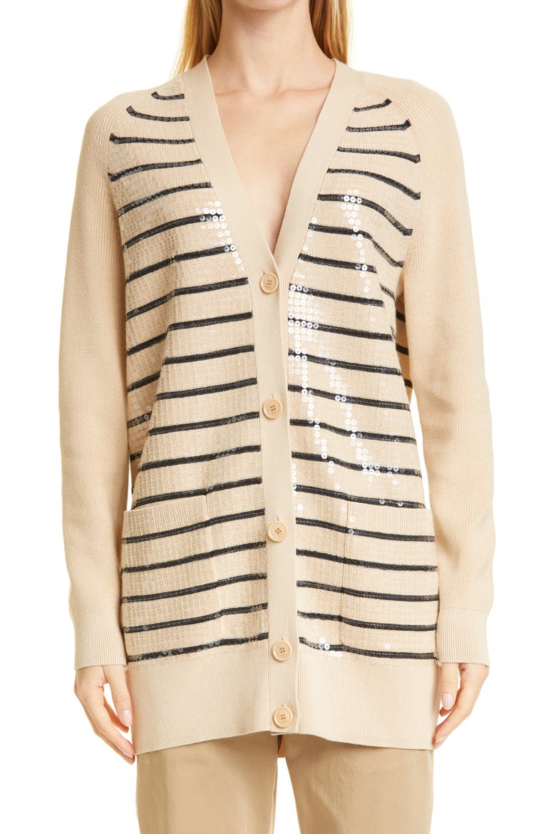 Felly Stripe Sequin Long Cardigan, Main, color, MAPLE FANTASY