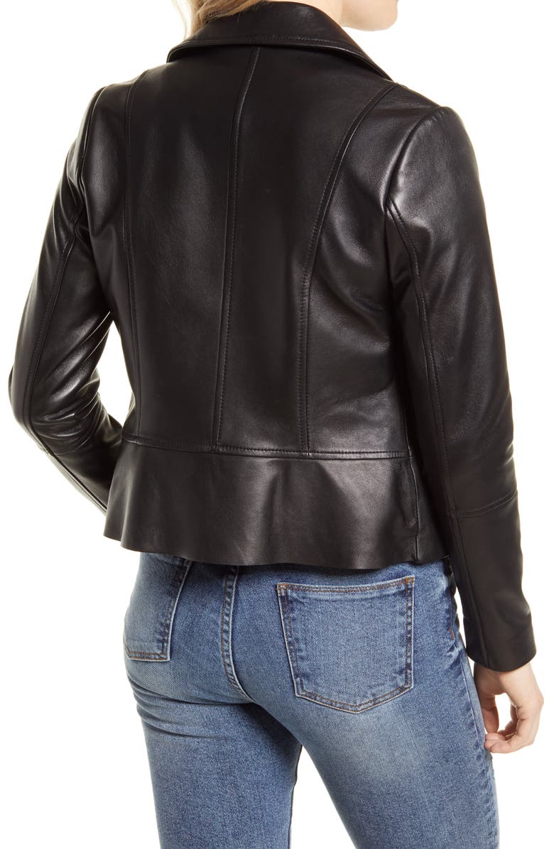 Sam Edelman Peplum Lambskin Leather Moto Jacket, Alternate, color, 