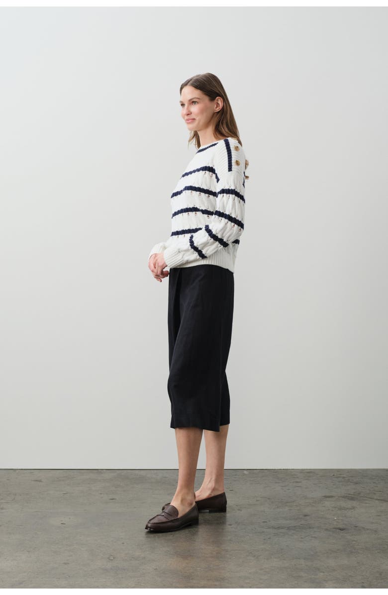 NAKED CASHMERE Paula Stripped Boatneck Sweater, Alternate, color, Tennis White/Club Blue