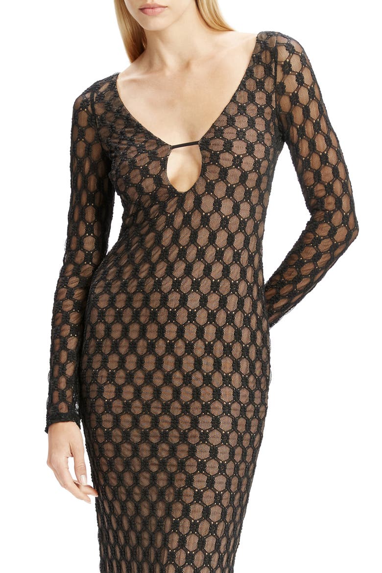 Yazmin Lace Long Sleeve Body-Con Dress, Alternate, color, BLACK