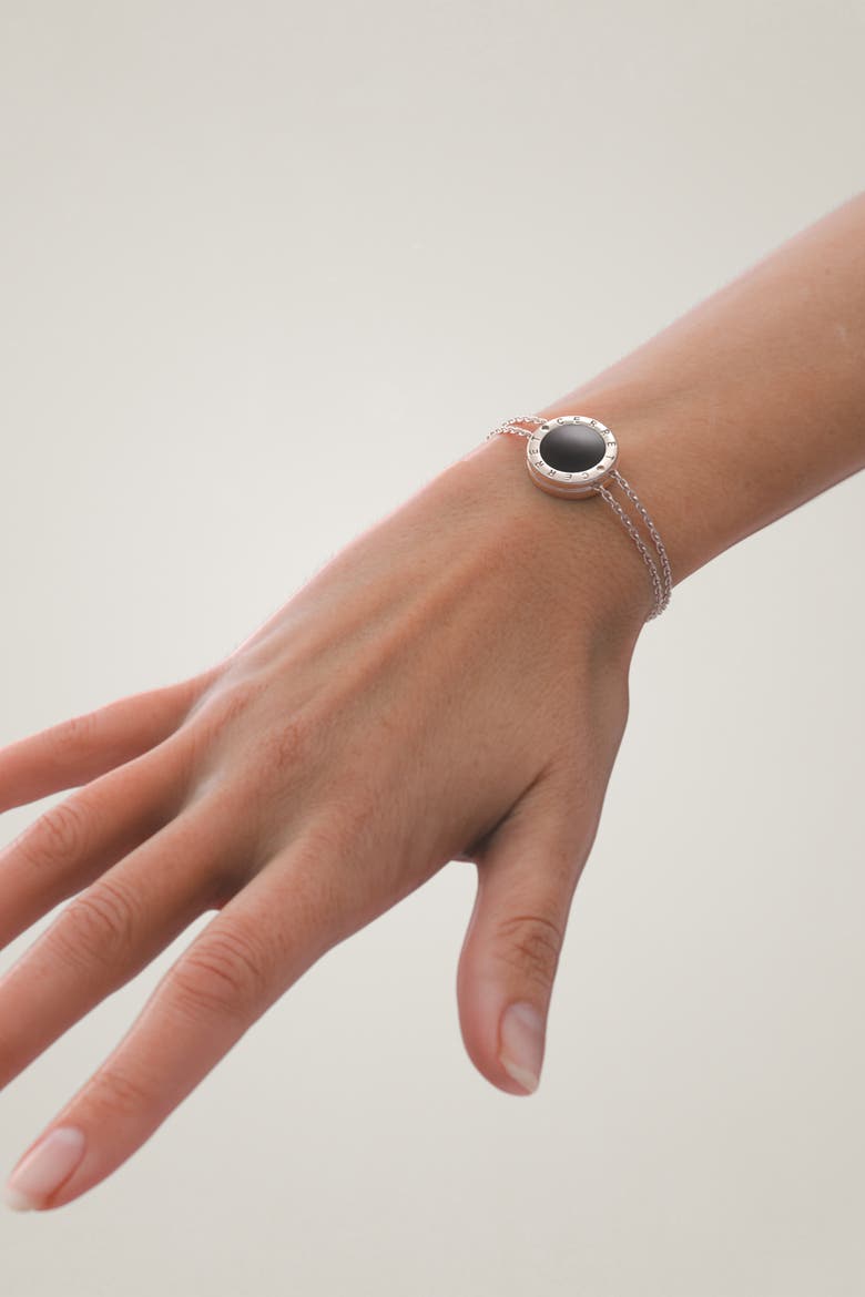 Silver 925 Plated Double Chain With Black Enamel  Luxury Safety Bracelet, Alternate, color, Silver