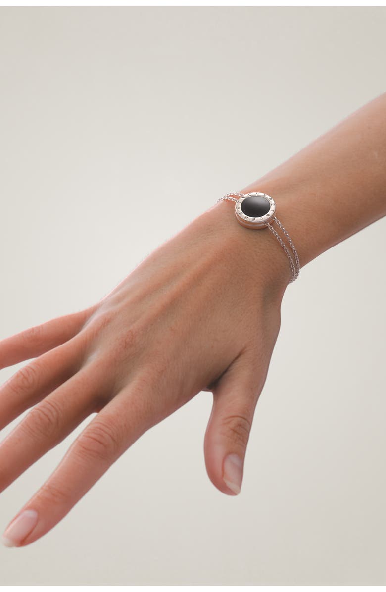 CERRET Silver 925 Plated Double Chain With Black Enamel  Luxury Safety Bracelet, Alternate, color, Silver