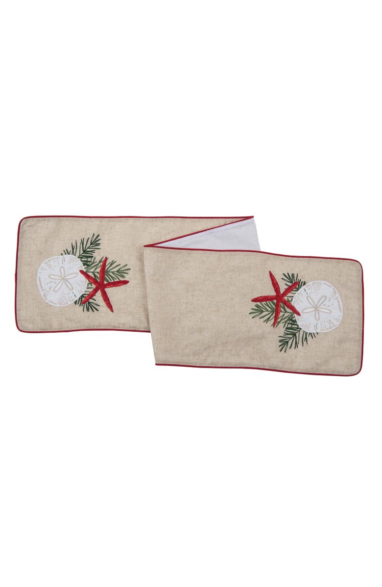 C&F Home Seaside Greeting Table Runner 14" x 72", Main, color, Red