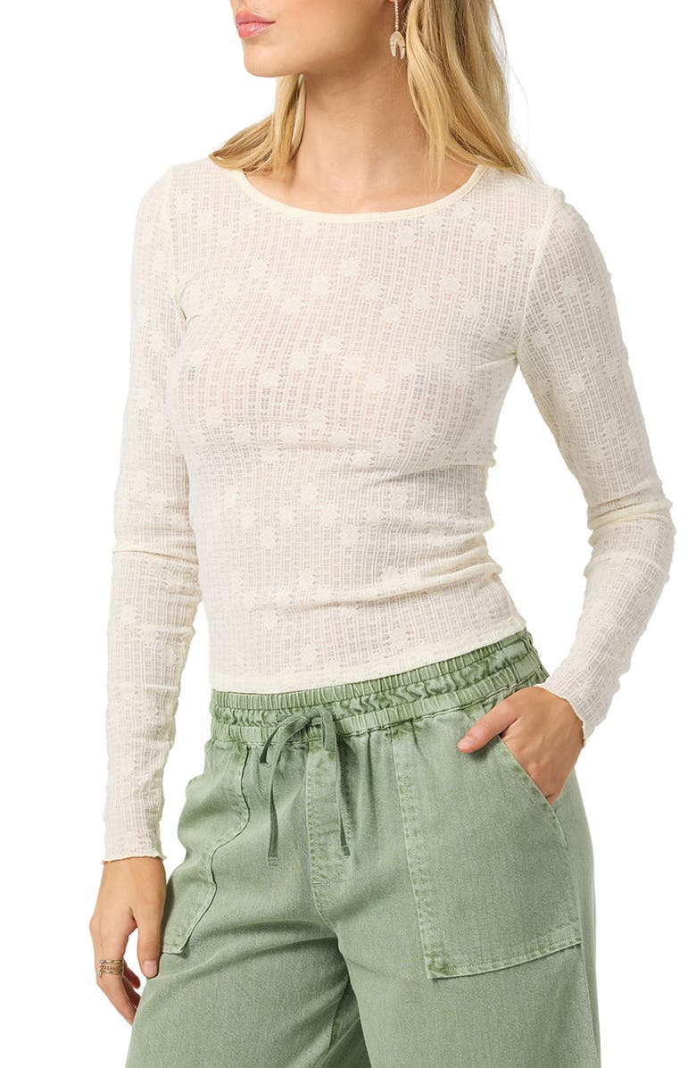 O'Neill Marliz Pointelle Long Sleeve Cotton Top, Alternate, color, Winter White