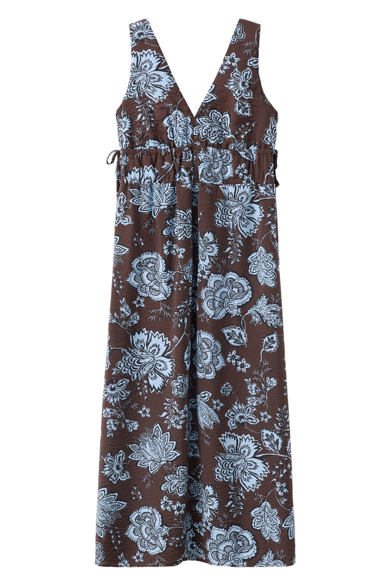 Shirred Floral Sleeveless Dress, Main, color, CHOCOLATE