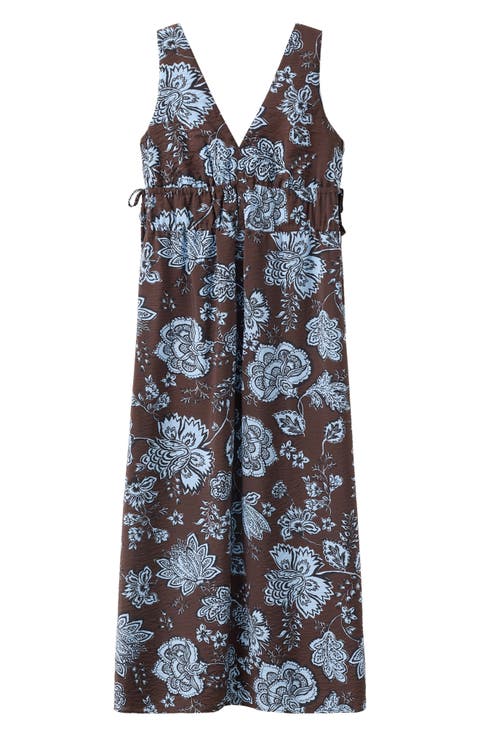 Shirred Floral Sleeveless Dress