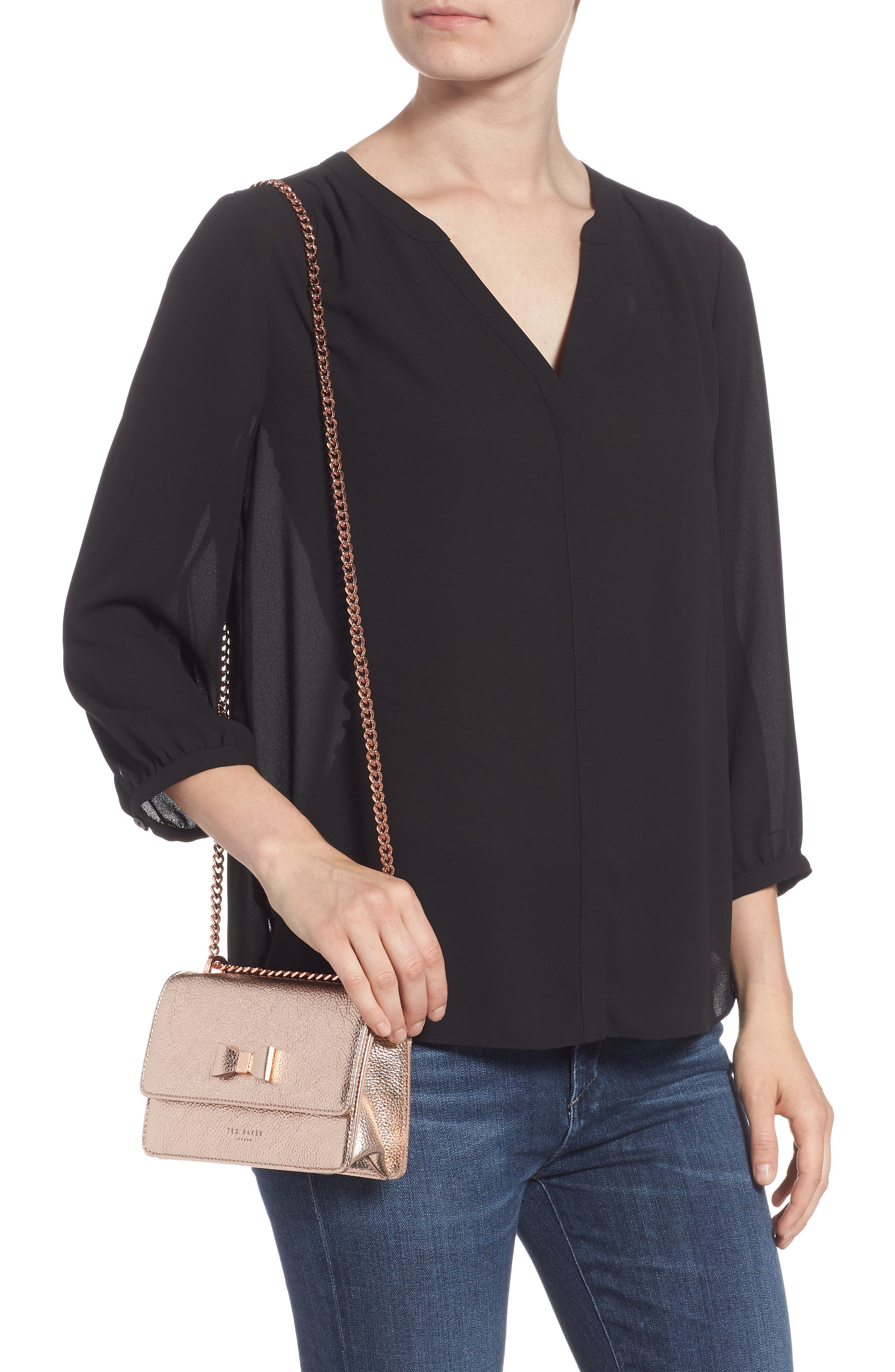 Micro Leather Crossbody Bag, Alternate, color, ROSE GOLD