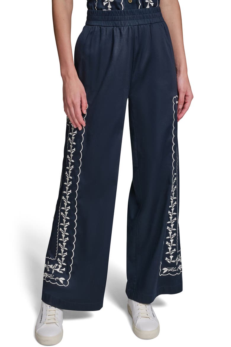 Embroidered Wide Leg Pants, Main, color, MIDNIGHT NAVY