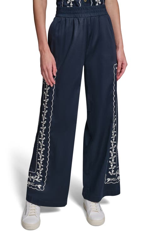 Embroidered Wide Leg Pants