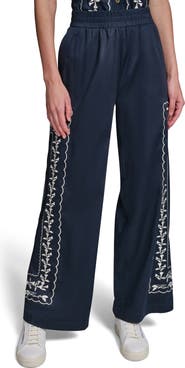 KARL LAGERFELD PARIS Embroidered Wide Leg Pants