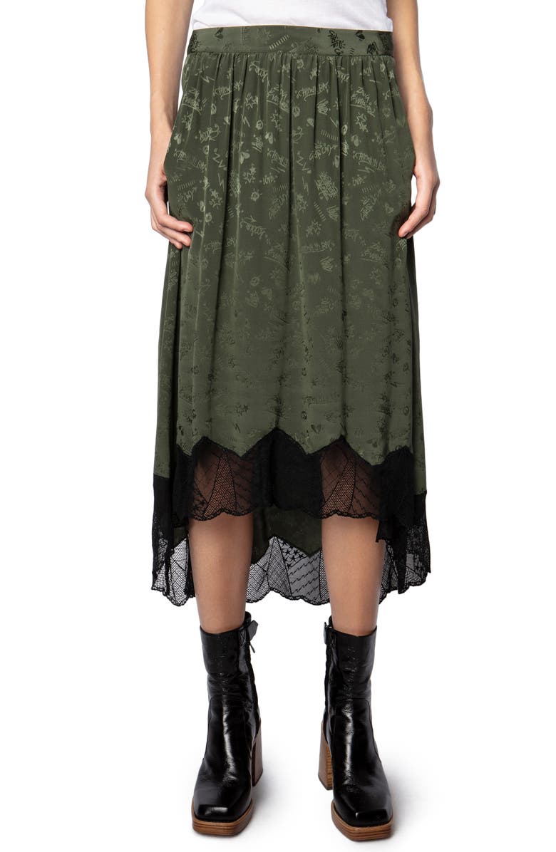 Zadig & Voltaire Joslin Jacquard Silk Lace Hem High/Low Skirt, Main, color, 