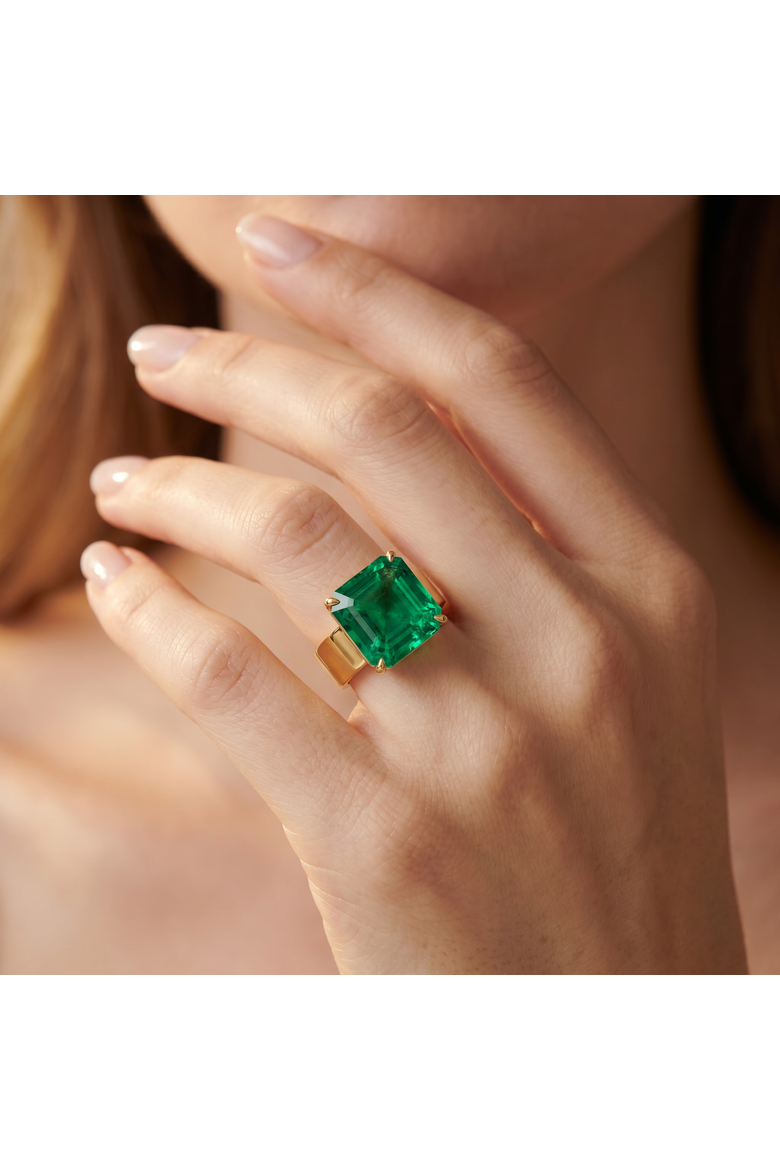 6Ct Asscher Cut Cigar Band Solitaire Emerald Engagement Ring Gold Lab Grown, Alternate, color, 10k Yellow Gold