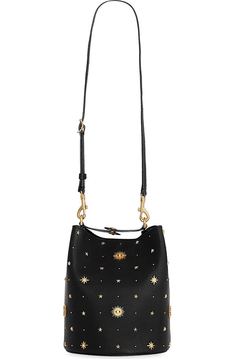 Rebecca Minkoff Evil Eye Studded Leather Bucket Bag, Main, color, Black