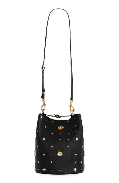 Evil Eye Studded Leather Bucket Bag