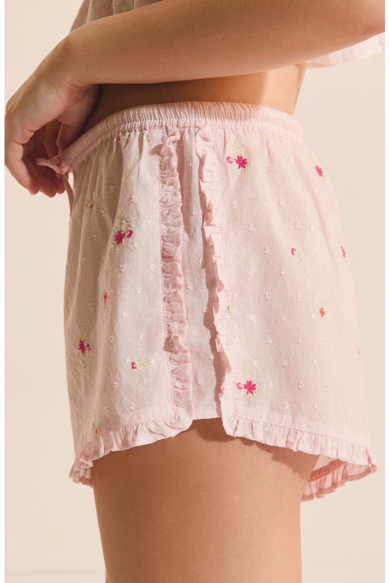 Oria Floral Swiss Dot Cotton Pajama Shorts, Alternate, color, PINK