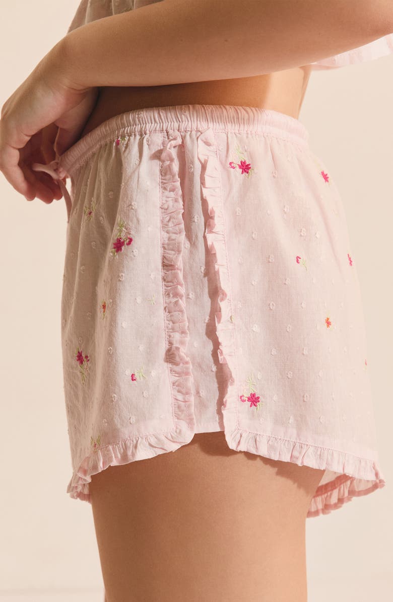 Etam Oria Floral Swiss Dot Cotton Pajama Shorts, Alternate, color, Pink