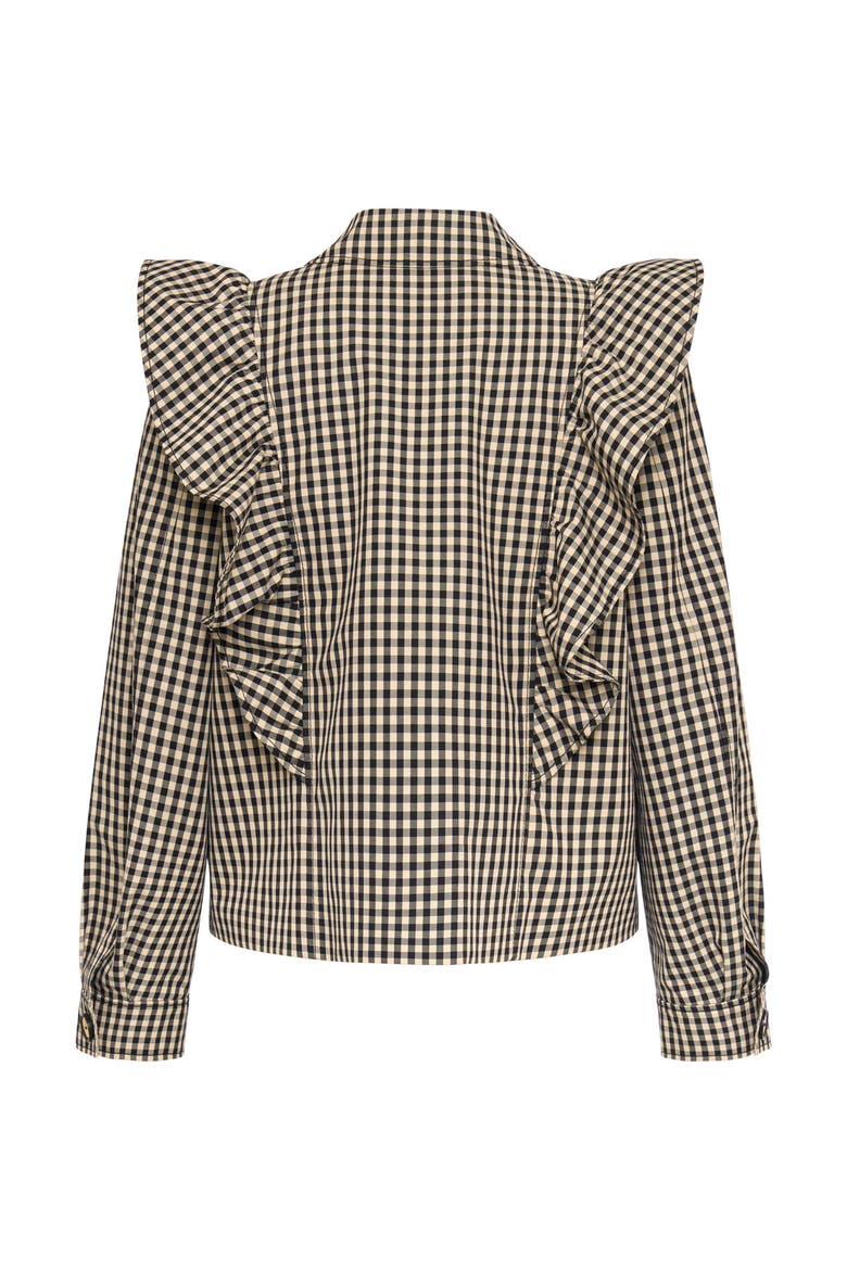 Gingham Outdoor Jacket With Ruffles, Alternate, color, Blach / Sand