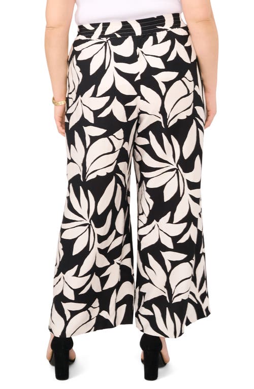 Vince Camuto Plus Size Printed Smocked-waist Wide-leg Pants In Black