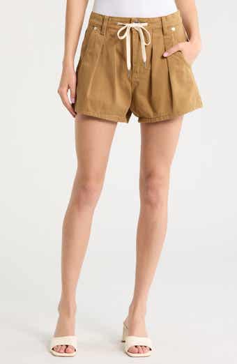 Drawstring Waist Pleated Cotton Twill Shorts