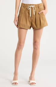 BLANKNYC Drawstring Waist Pleated Cotton Twill Shorts
