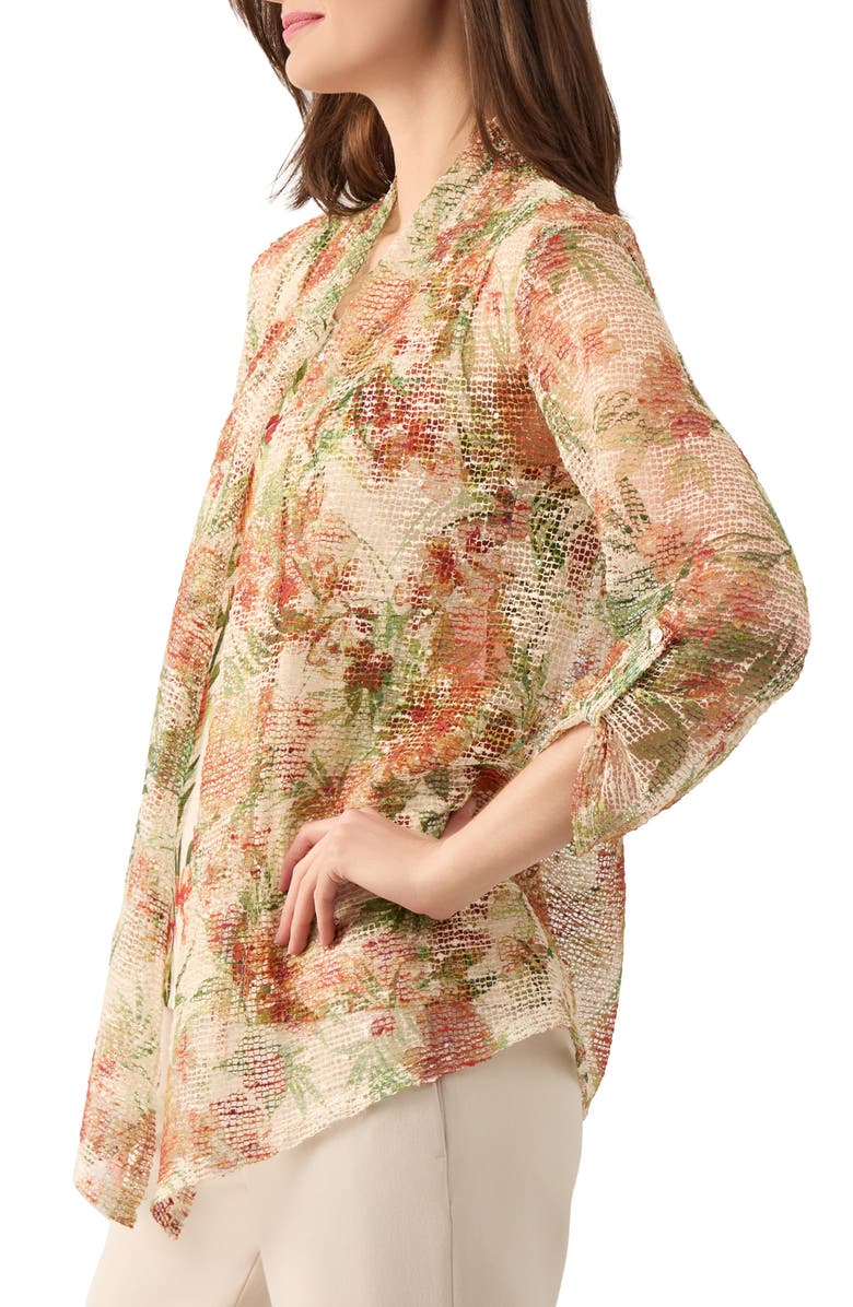 KASPER Floral Mesh Open Front Cardigan, Alternate, color, Hazelwood Multi