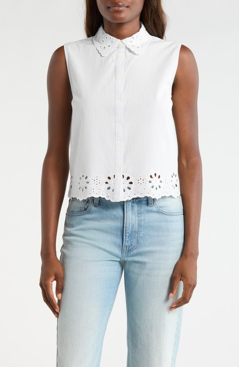 Lucky Brand Sleeveless Eyelet Button Front Top, Main, color, 1643 Light Seashell