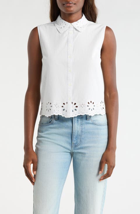 Sleeveless Eyelet Button Front Top