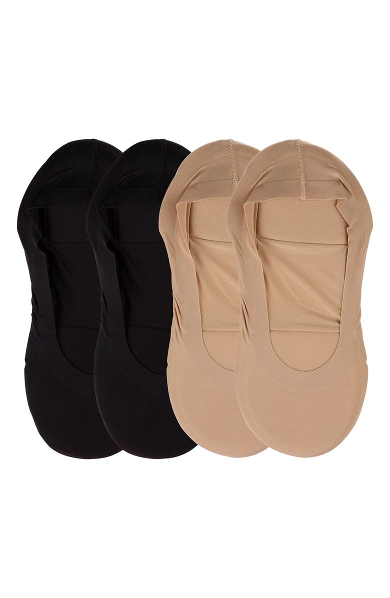 MeMoi Assorted 4-Pack Cushioned Liner Socks, Main, color, Black-Tan