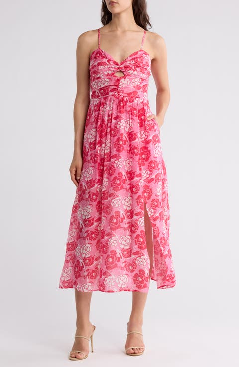 Floral Ruched A-Line Maxi Dress