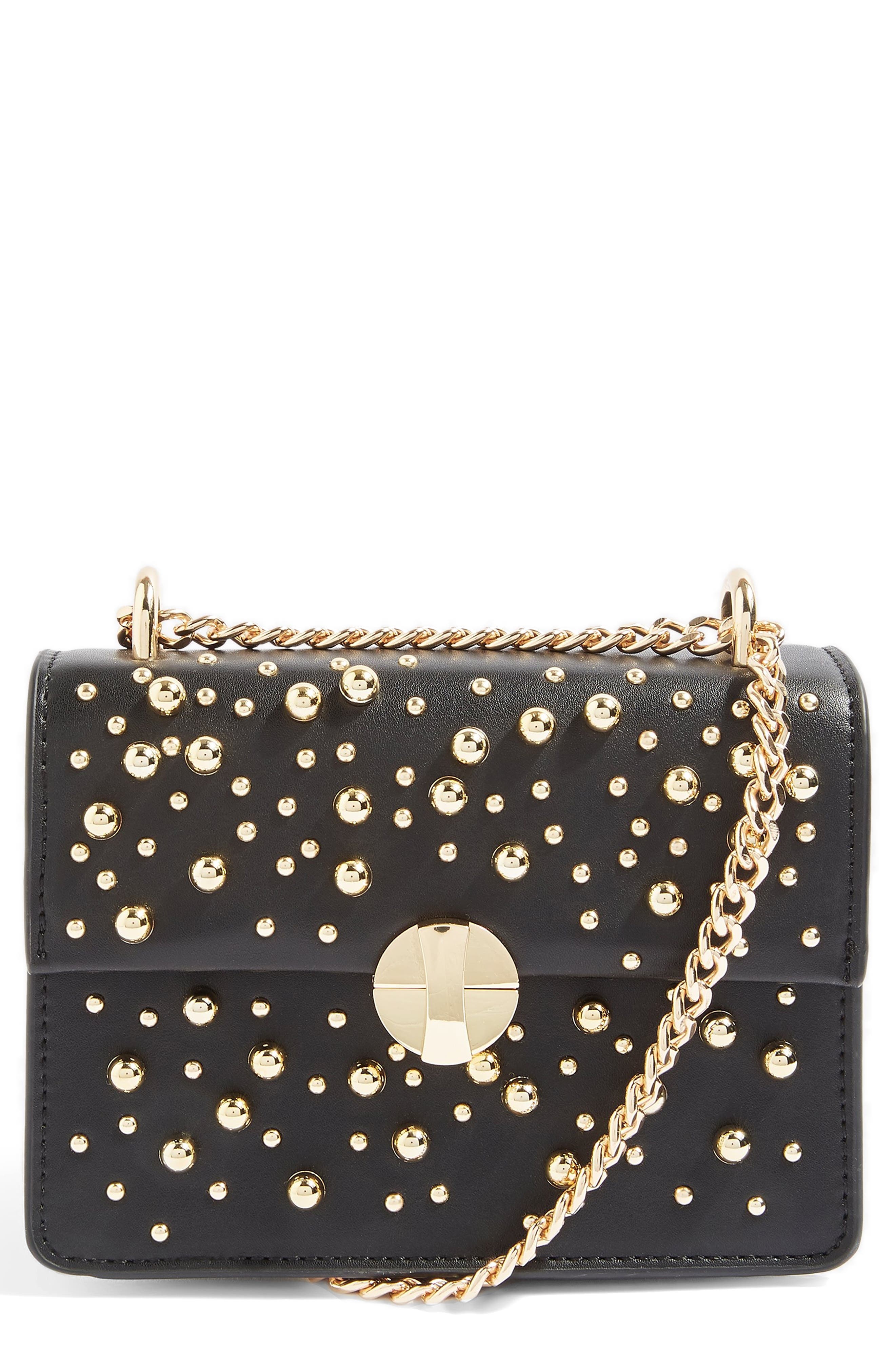 Topshop Betty Ball Stud Faux Leather Crossbody Bag, Main, color, 