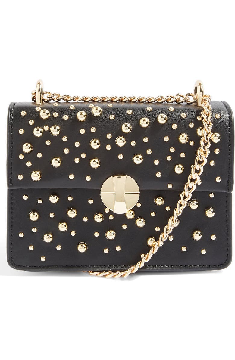Topshop Betty Ball Stud Faux Leather Crossbody Bag, Main, color,