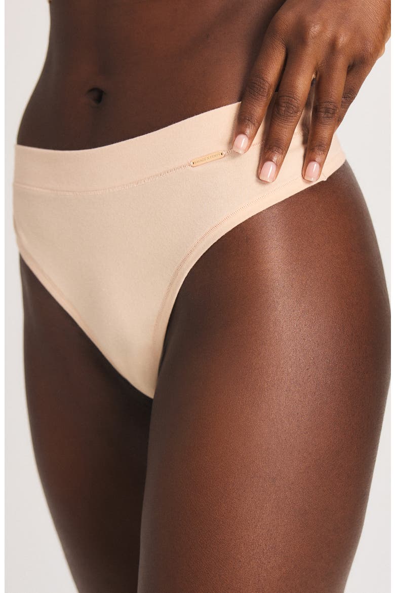 Stretch Cotton Essentials Thong, Alternate, color, HONEY NUDE