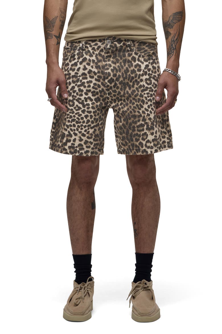 Clint Cheetah Print Denim Shorts, Main, color, CHEETAH