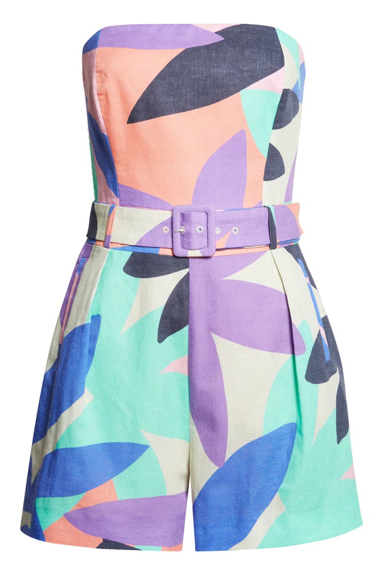 Isobel Linen Blend Strapless Romper, Alternate, color, PALM LINEN