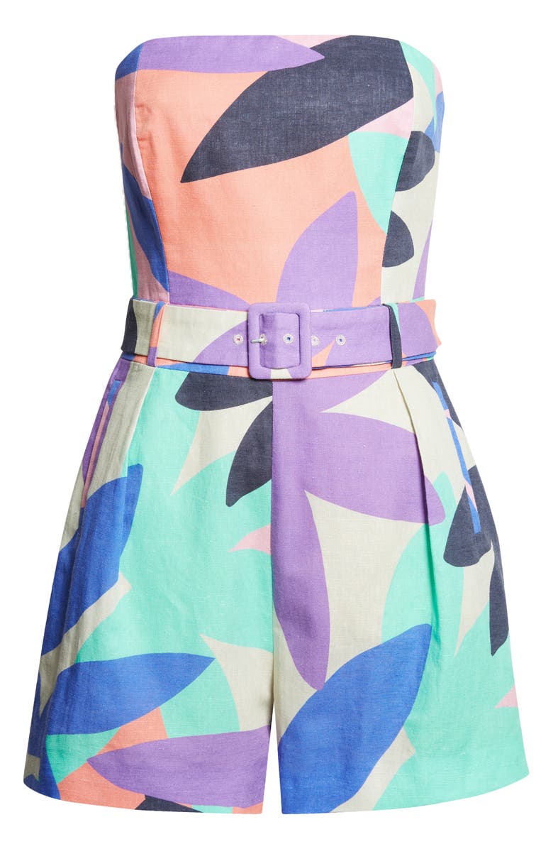 Ramy Brook Isobel Linen Blend Strapless Romper, Alternate, color, Palm Linen