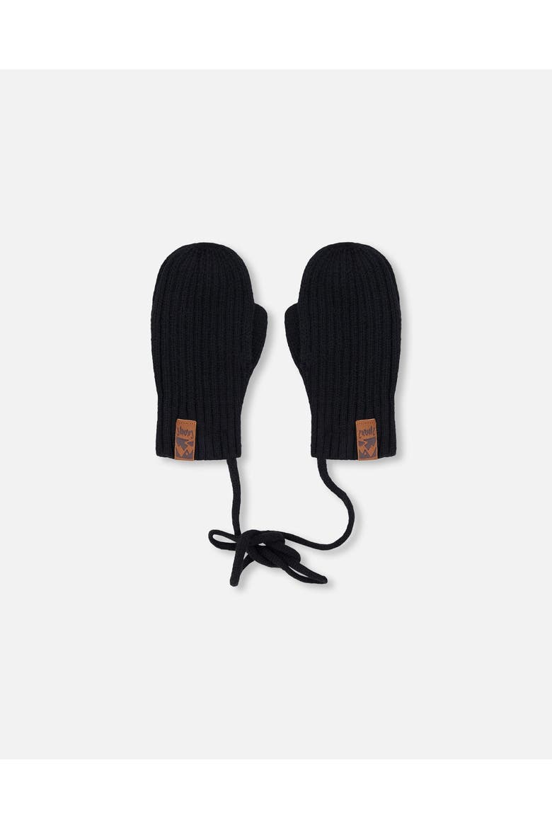 Gender Inclusive Rib Knit Mittens with Cord, Main, color, Black