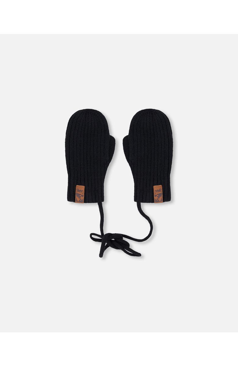 Deux par Deux Gender Inclusive Rib Knit Mittens with Cord, Main, color, Black