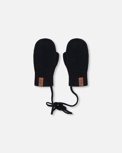 Gender Inclusive Rib Knit Mittens with Cord