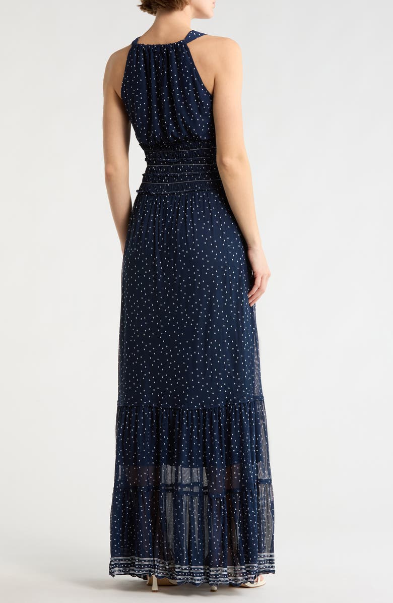 MAX STUDIO Halter Tiered Maxi Dress, Alternate, color, Navy/ Ivory Medium Polka Dot