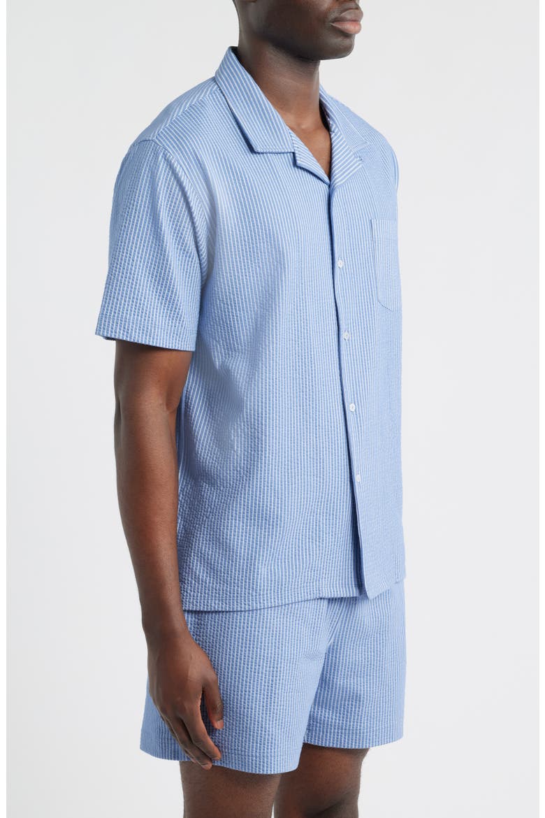 Pinstripe Seersucker Pajama Camp Shirt, Alternate, color, BLUE STRIPE