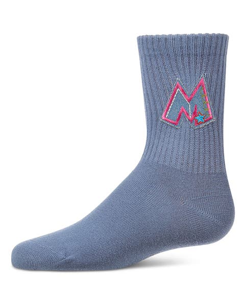 Ribbed Crew Socks with Embroidered Denim "M" Patch
