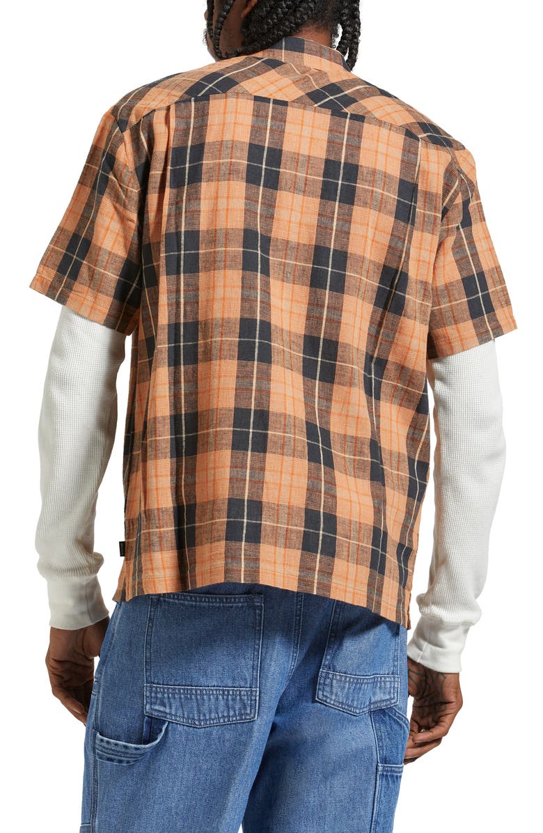 Brixton Cru Oversize Plaid Short Sleeve Linen & Cotton Button-Up Shirt, Alternate, color, 