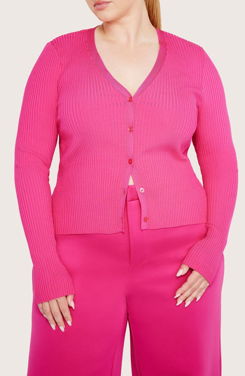 Good American Shine Rib Cardigan, Alternate, color, Pink Glow002