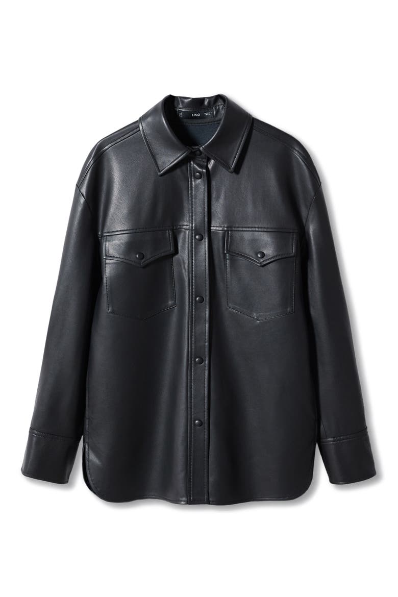 Faux Leather Shirt Jacket, Alternate, color, BLACK