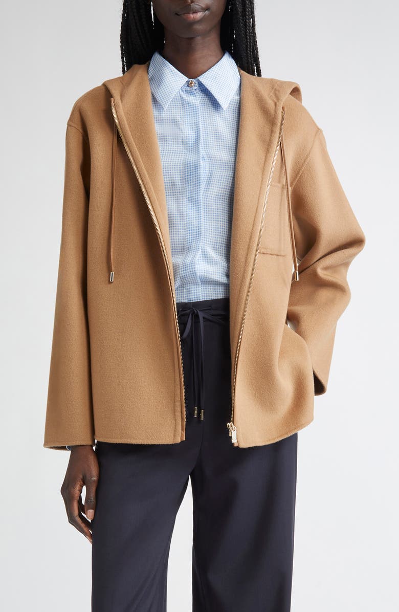 Max Mara Studio Mini Virgin Wool Blend Hooded Jacket, Main, color, Camel